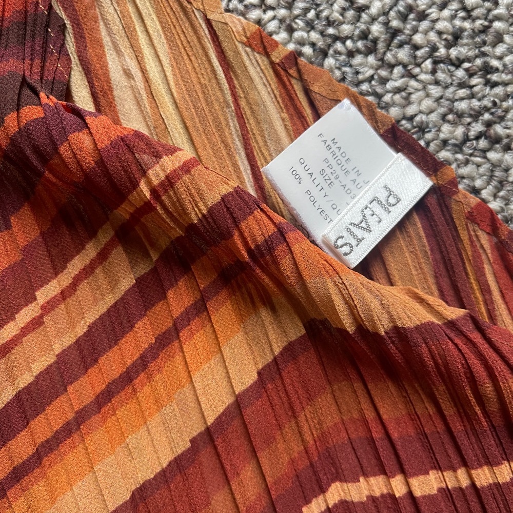 Pleats Please Issey Miyake Zig Zag Cut Brown Geometric Print Scarf Shawl - Picture 2 of 3